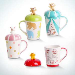 Best Selling Cute 3D Animal Lidded Mug from Thailand Handpainted Stoneware